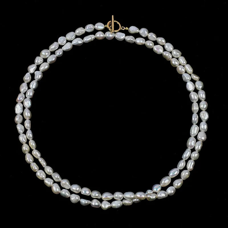 Natural Pearl Necklace Long Casual Women's Fashionable French Vintage Irregular Shape OT Clasp Sweater Chain Jewelry