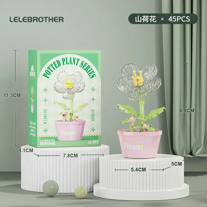 Compatible with  Blocks Flower Children's Educational Assembled Simulation Eternal Flower Flowers Fleshy Potted Toy Gift Wholesale