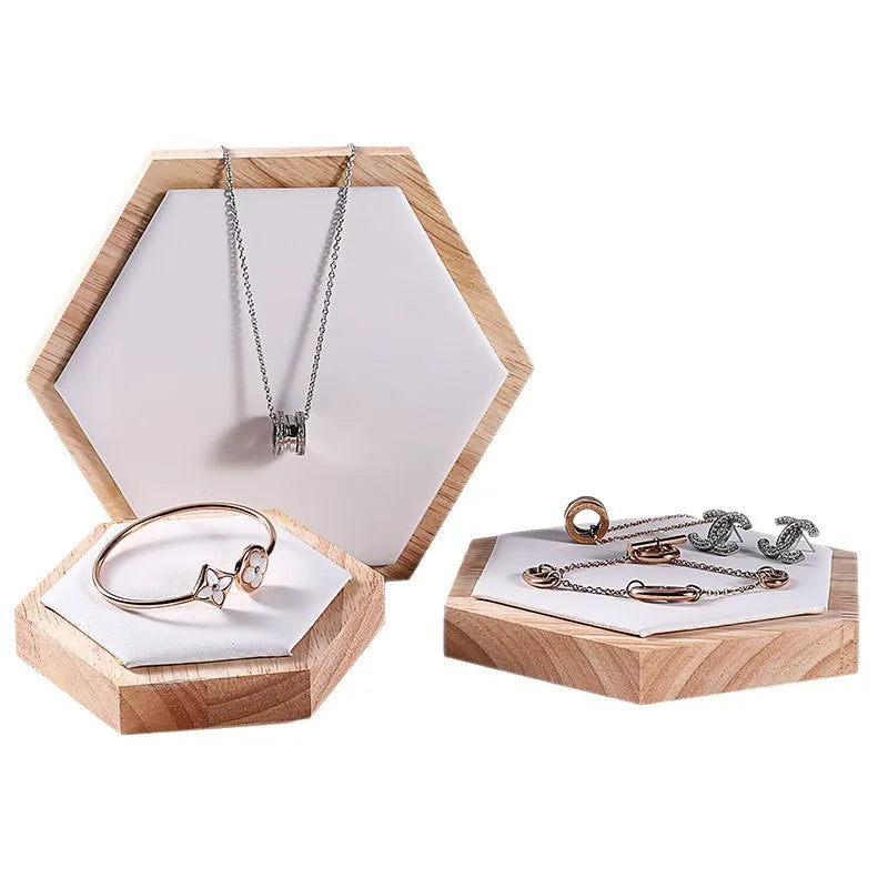 Jewelry Display Stand Earring Bracelet Necklace Ring Holder Wooden Hexagonal Structure Academic Style Crafted From Solid Wood