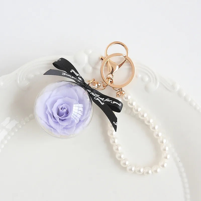 cute letter preserved flower women's keychain