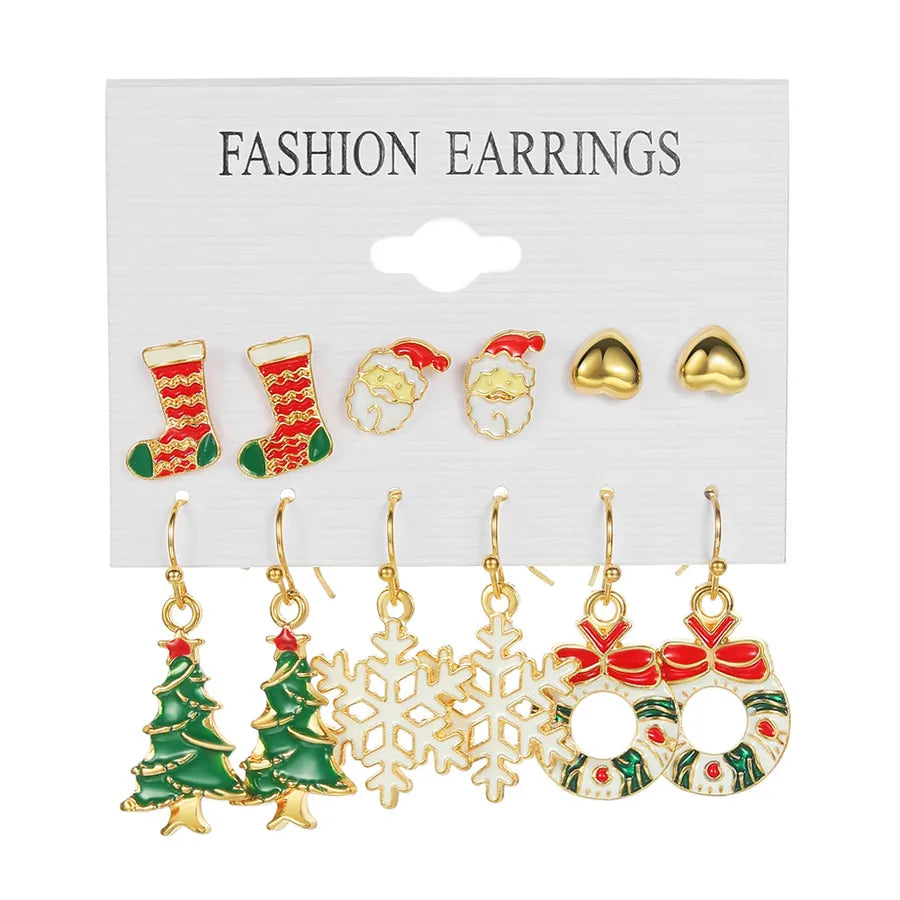 6 Pairs Christmas Ethnic Style Cartoon Character Christmas Tree Enamel Alloy Earrings