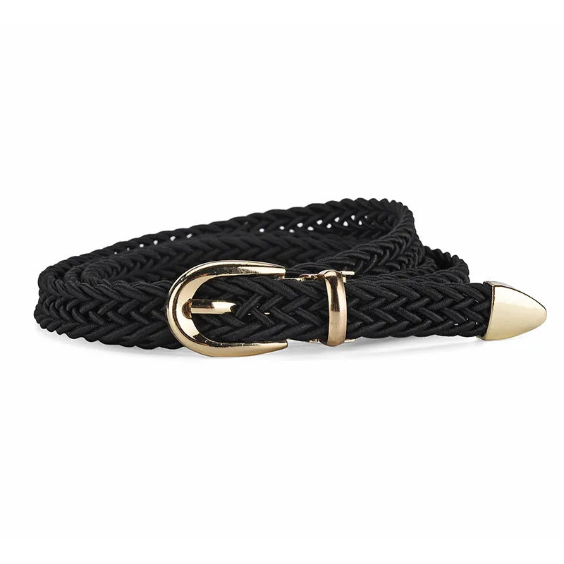 Sweet Solid Color Alloy Polyester Women's Woven Belts