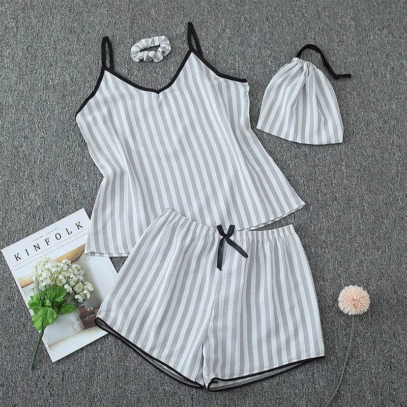 Home Women's Casual Cute Stripe Heart Shape Polyester Pajama Sets