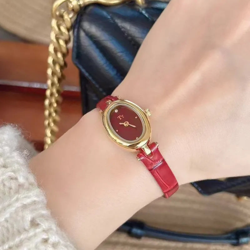 Retro Simple Style Solid Color Buckle Quartz Watch Women's Watches