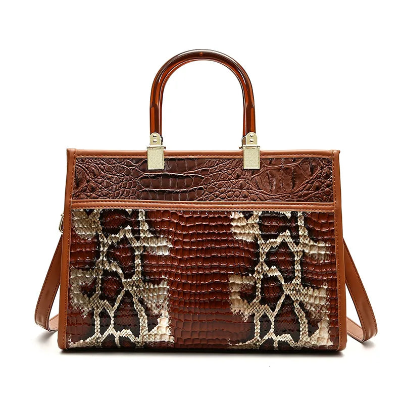 Women's Large Pu Leather Crocodile Vintage Style Streetwear Square Zipper Shoulder Bag