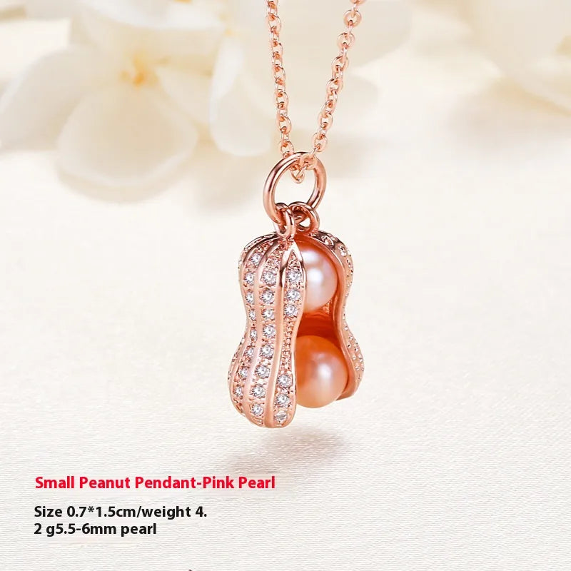 Freshwater Pearl Copper cable chain Peanut Pendant Necklace