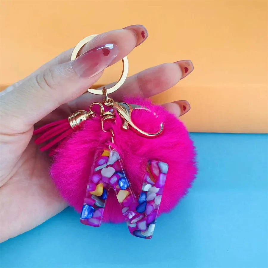 Simple Style Commute Letter Hairball Resin Unisex Bag Pendant Keychain
