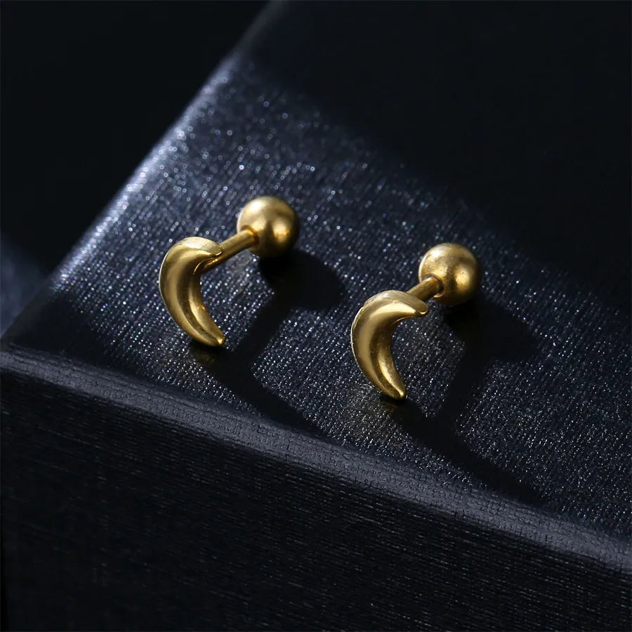 retro moon stainless steel plating ear studs 1 pair