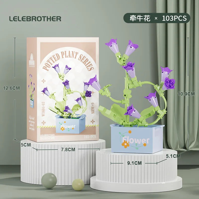 Compatible with  Blocks Flower Children's Educational Assembled Simulation Eternal Flower Flowers Fleshy Potted Toy Gift Wholesale