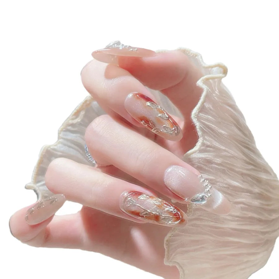 Handmade Cat Eye French Style Nail Tips Pure Hand Drawing Wearing False Nails Finished Product Luxury Sensation Autumn Winter New Arrival