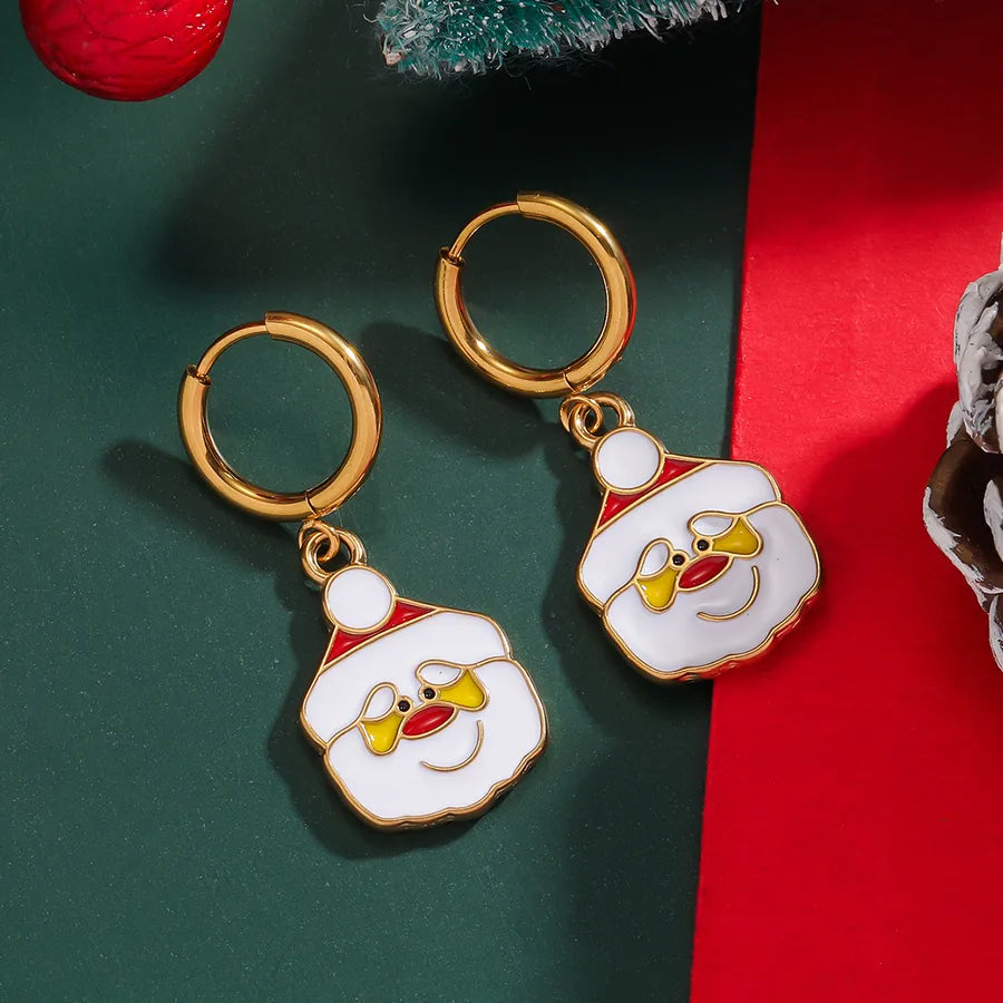 Christmas Santa Claus Ear Cuffs Titanium Steel 316L Quality Suitable For Commuting And Casual Occasions Drop Oil Earrings
