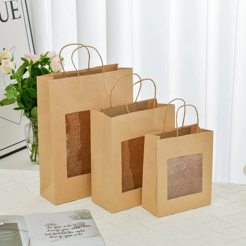 Creative Kraft Paper Gift Bag Handbag Window Shopping Birthday Simple Packaging Gift Bag