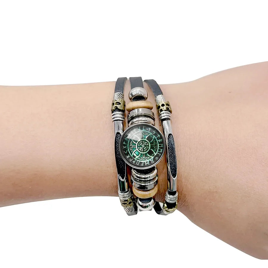 Hot Sale Viking Pirate Compass Pattern Leather Bracelet   Retro Multi-Layer Beaded Bracelet