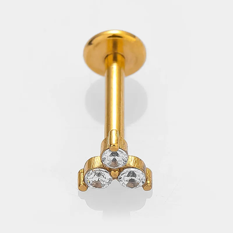 1 Piece Lip Rings Simple Style Classic Style Cross Flower 316L Stainless Steel  Polishing Zircon 18K Gold Plated Lip Rings Ear Cartilage Rings & Studs Nose Rings & Studs