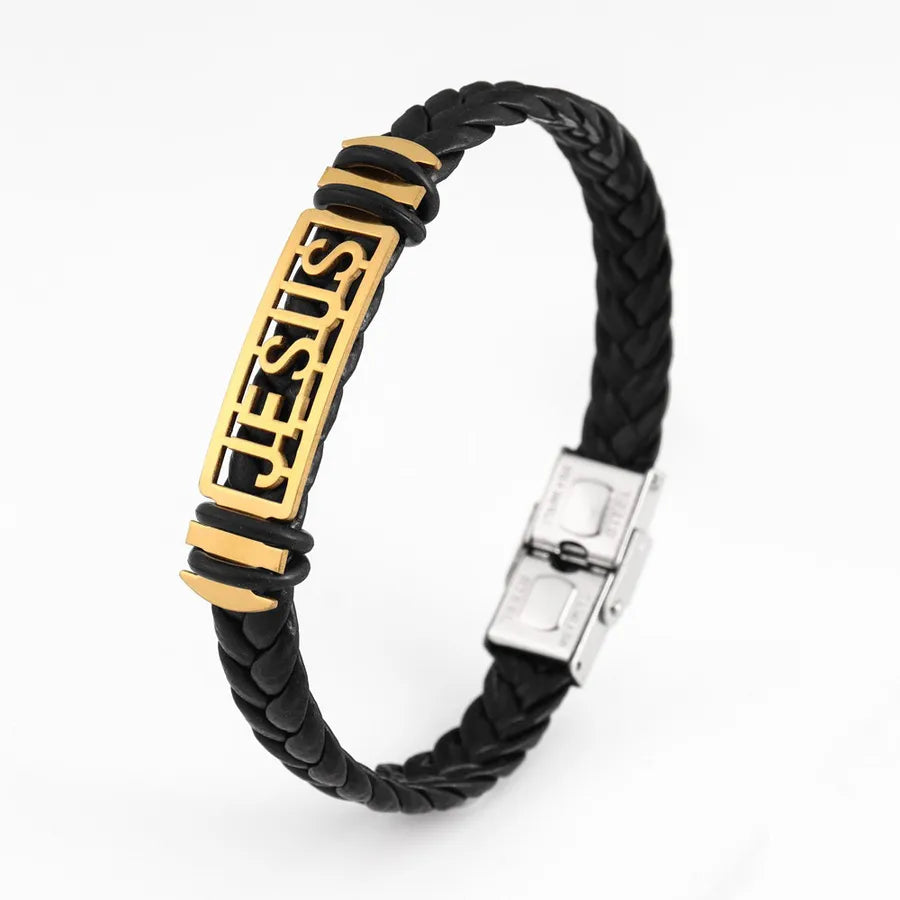 Retro Punk Solid Color Pu Leather Men's Bracelets Men Cord & Leather Bracelets