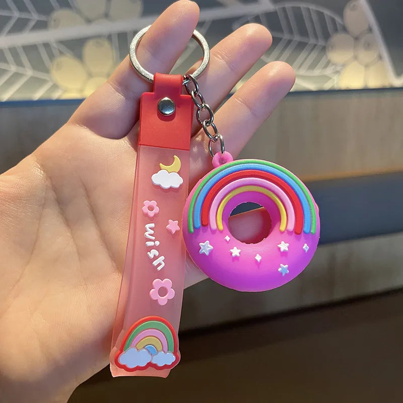 cartoon style donuts pvc unisex bag pendant keychain