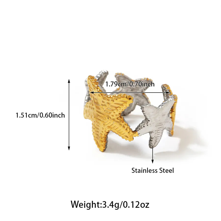 Wholesale Jewelry Casual Starfish Heart Shape Flower 304 Stainless Steel Open Rings