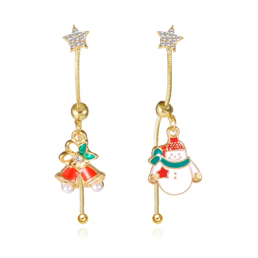 Adjustable Asymmetric Christmas Cartoon Character Dangle Earrings Fashionable Resin Studs For Women With Bell And Tassel
