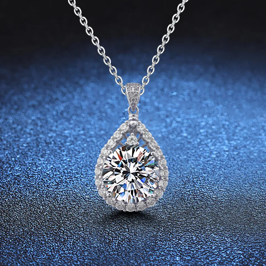 10 Karat Moissanite 925 Sterling Silver Pendant Necklace GRA Certificate Round Brilliant Cut Geometric White Gold Plated Pendant Necklace