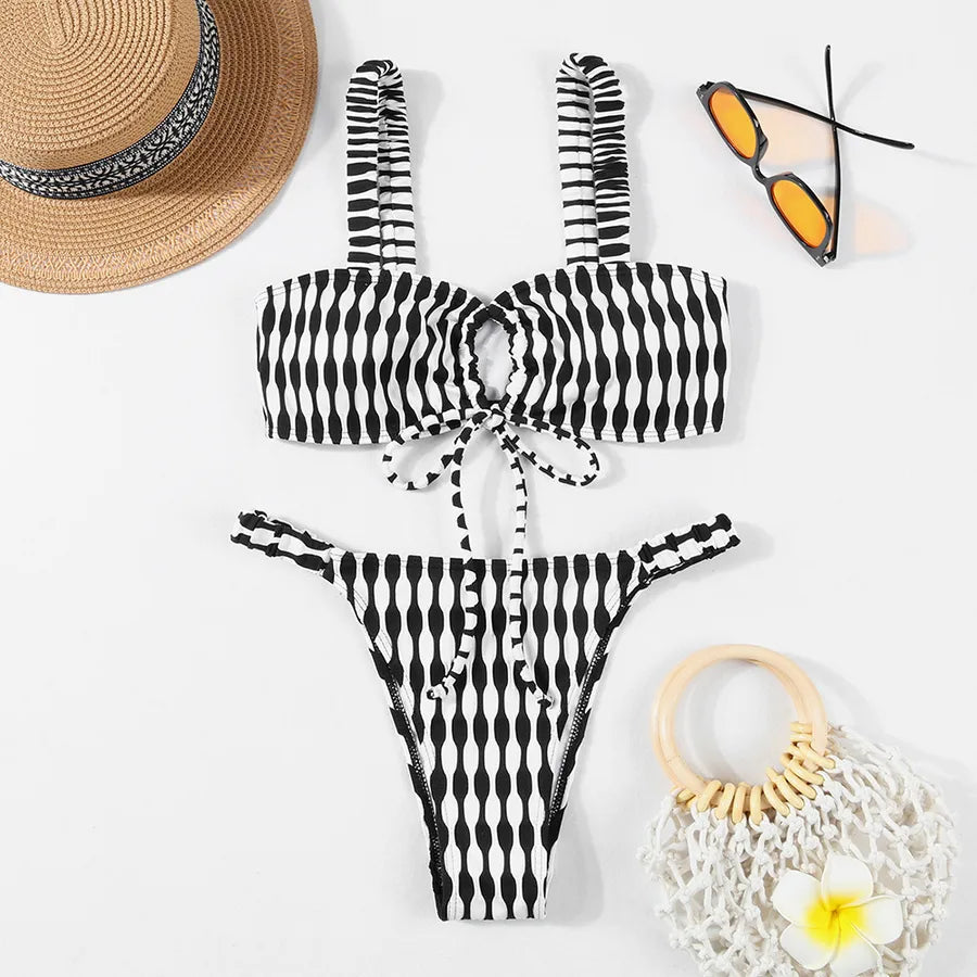 Women's Plaid Solid Color 2 Pieces Set Bikinis Swimwear