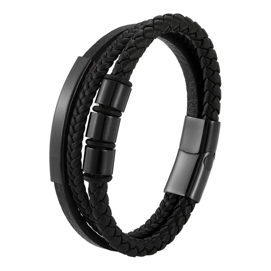 Titanium Steel Woven Stainless Steel Bracelet Men's Titanium Steel Magnetic Buckle Multi-Layer Leather Bracelet Wholesale