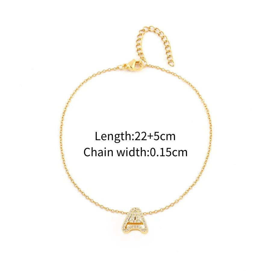 Wholesale Jewelry Elegant Simple Style Classic Style Letter 201 Stainless Steel Copper Zircon Anklet