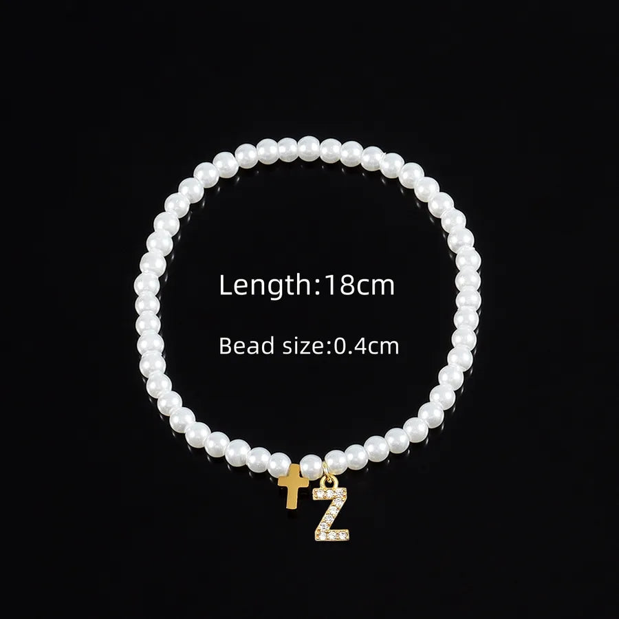 Elegant Vintage Style Classic Style Cross Letter 304 Stainless Steel Artificial Pearl Copper Beaded Chain Beaded Bracelets Wholesale