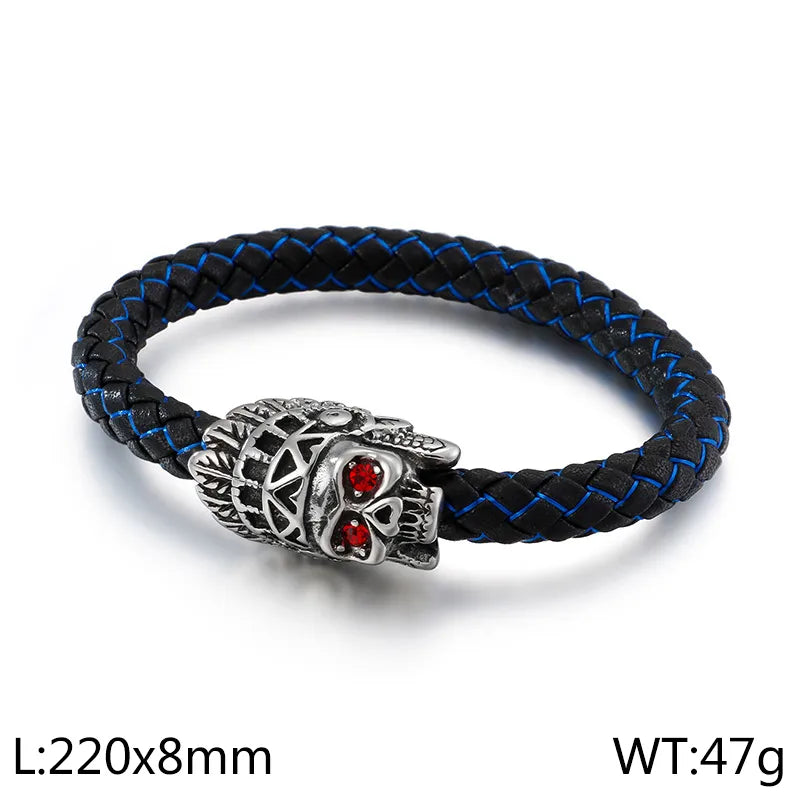 vintage style lion leather titanium steel men's bangle