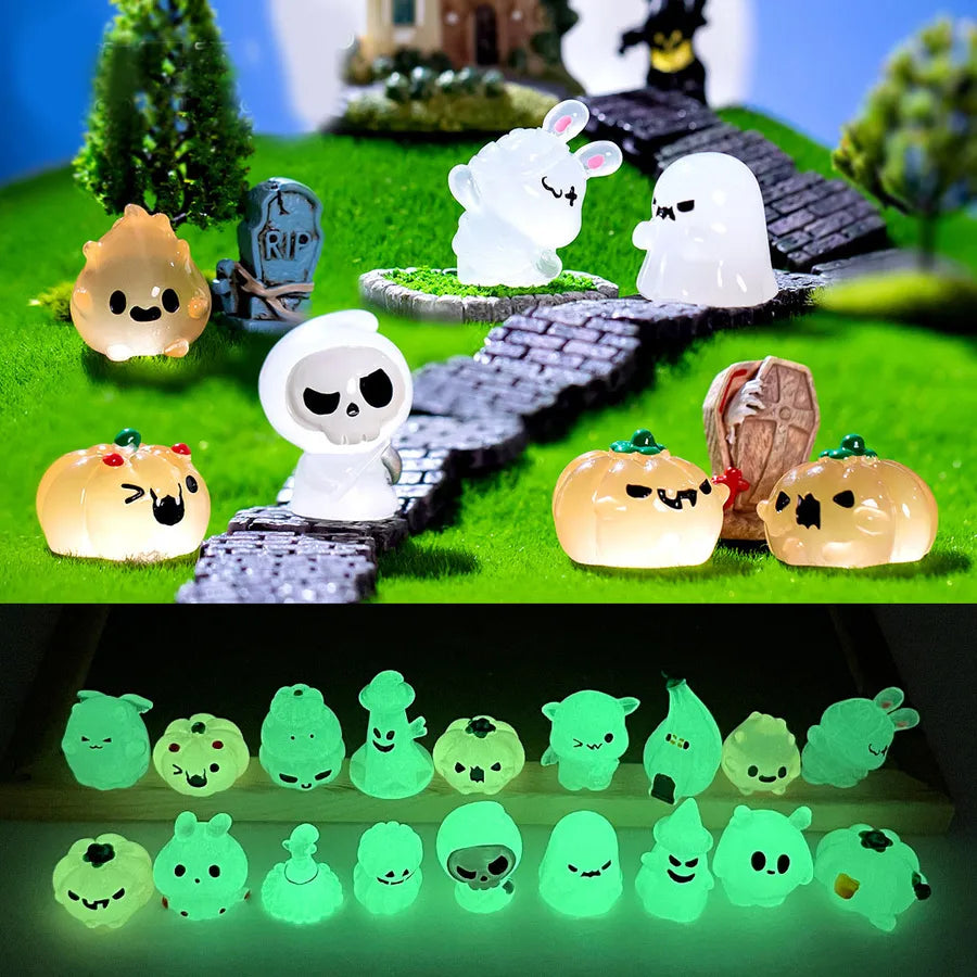 Glowing Resin Pumpkin Devil Halloween Decorations Micro Landscape Creative Cute Ghost Accessories Night Light Scenic Spot