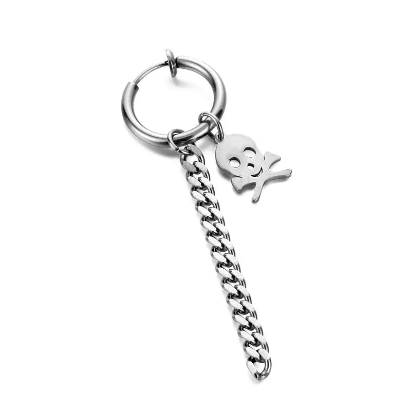1 Piece Halloween Simple Style Pentagram Skull Plating Chain Titanium Steel Drop Earrings