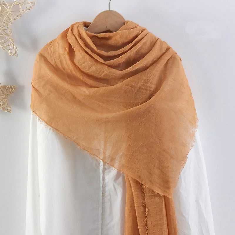 Hot selling solid color pleated cotton and linen scarf  women's bag headscarf crumpled hair fringe bubble scarf women's scarf cover head