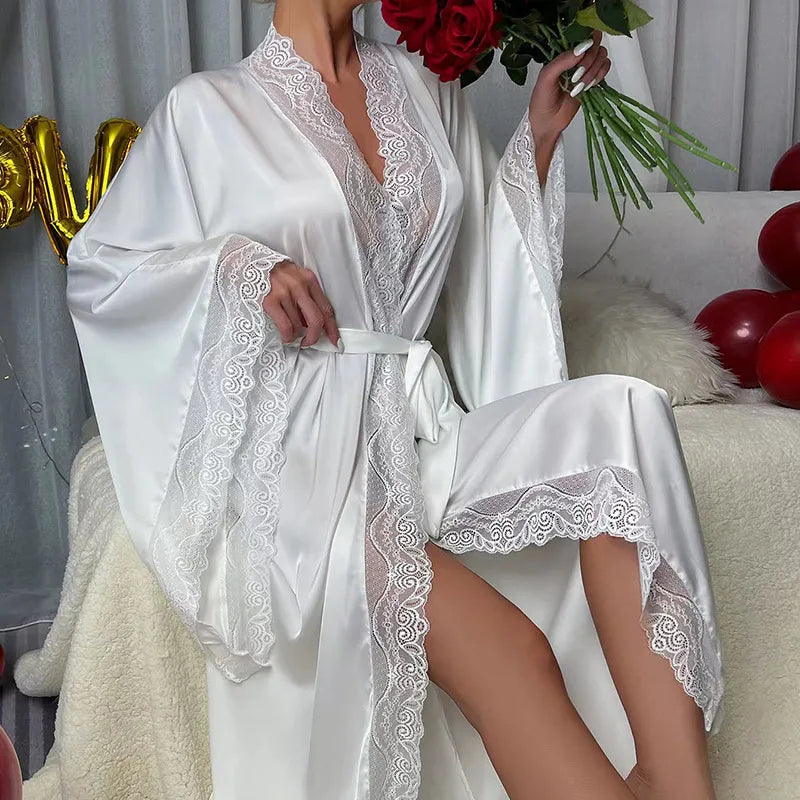 Indoor Home Daily Women's Luxurious Solid Color Ice silk Polyester Pajama Sets