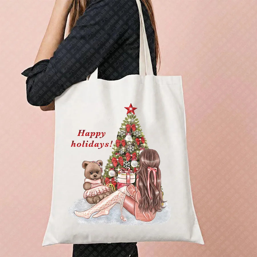 Scary Cat Halloween Pumpkin Pattern Canvas Tote Bag Reusable Shopping Bag Large Square Shape Double Shoulder Strap Tote Bag