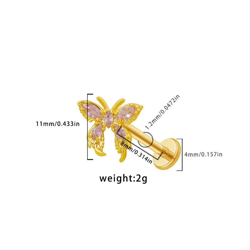 1 Piece Lip Rings Casual Boyfriend Classic Style Butterfly 316 Stainless Steel  Copper Inlay Resin Rhinestones Glass White Gold Plated Gold Plated Lip Rings