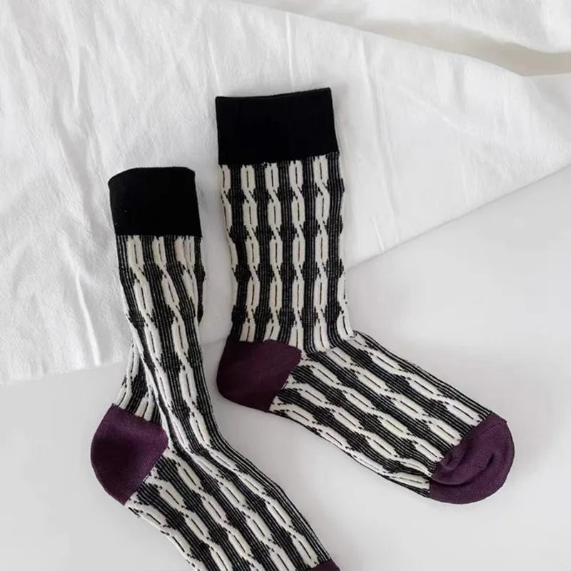 unisex retro stripe cotton crew socks a pair