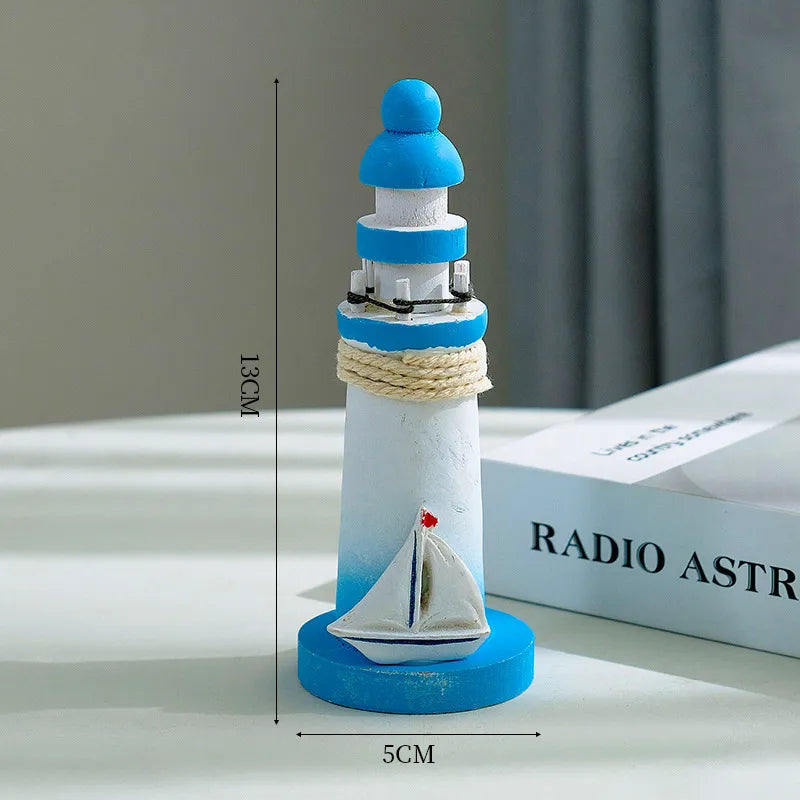 Mediterranean Style Wooden Stamper Ocean 13cm Small Lighthouse Decoration Creative Gift Shooting Props