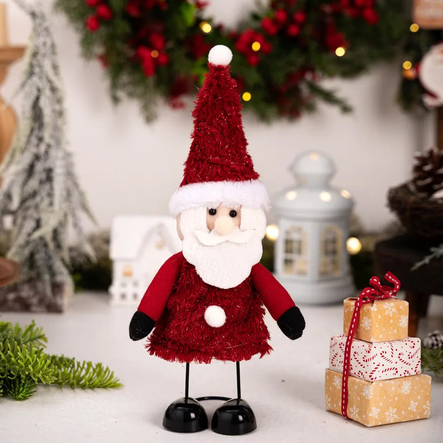 Haobei Christmas Decoration Snowman Figure With Spring Feet Santa Claus Tabletop Decoration European Style Festive Polyester Iron Art