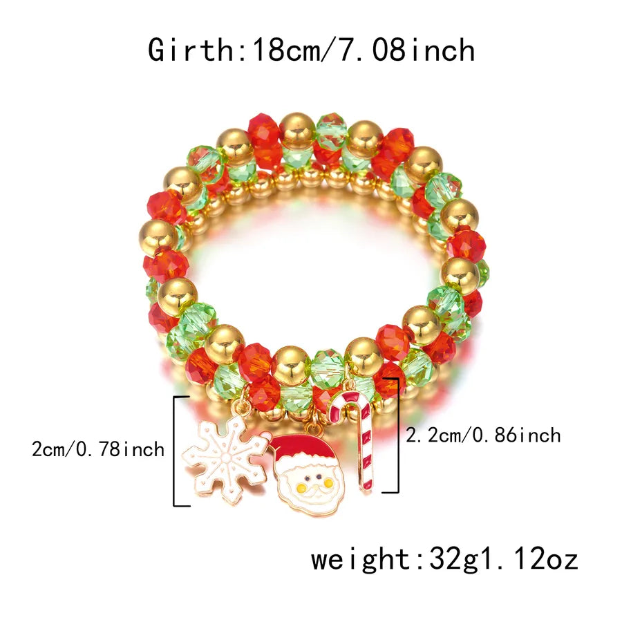 Christmas Themed Elastic Bracelet Set Santa Claus Snowflake Pendant Beaded Style Hand Chain Festive Jewelry Accessory