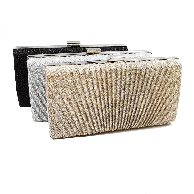 black gold silver pu leather solid color square folds clutch evening bag