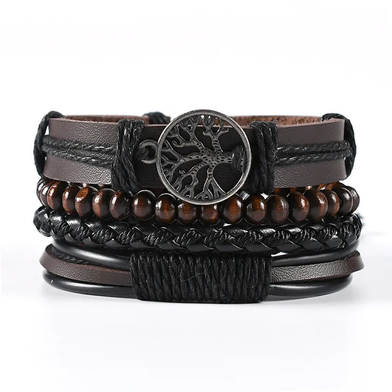 retro geometric pu leather knitting unisex bracelets