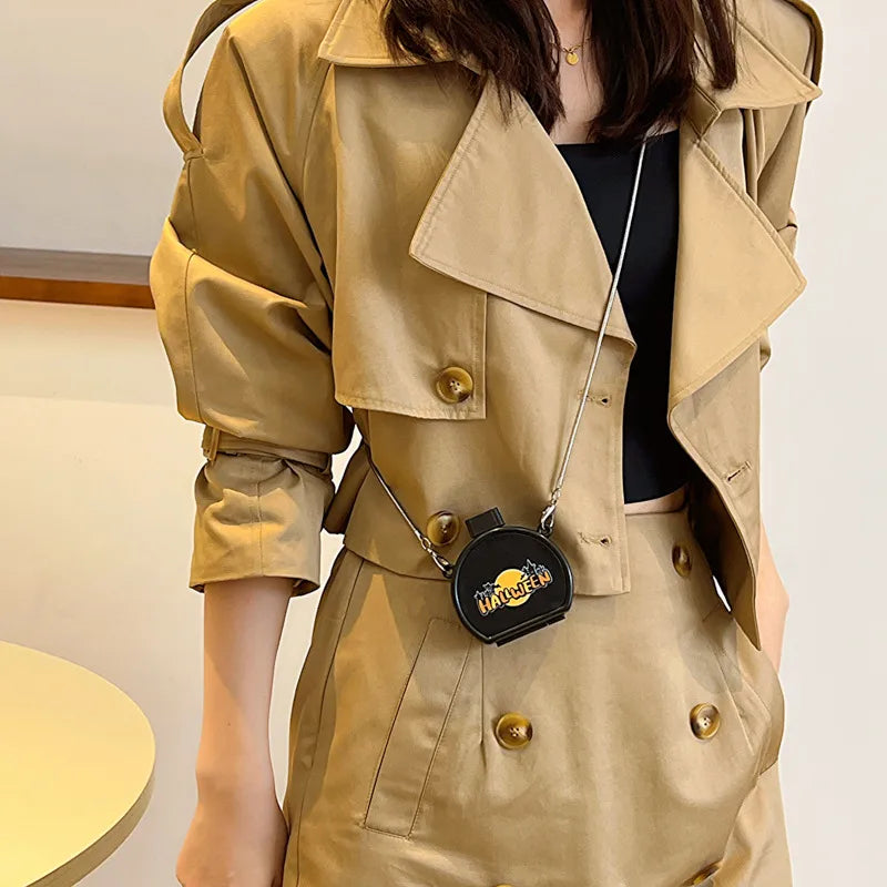 Mini Halloween Ghost Cartoon Shoulder Bag Women's Crossbody Bag Shell Shape PVC Lock Buckle Closure Fashion Print Chain