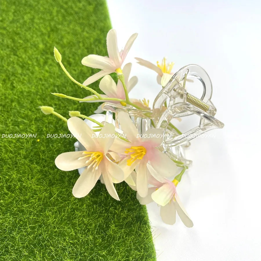 Pastoral Women's Flower Cloth Hair Claws