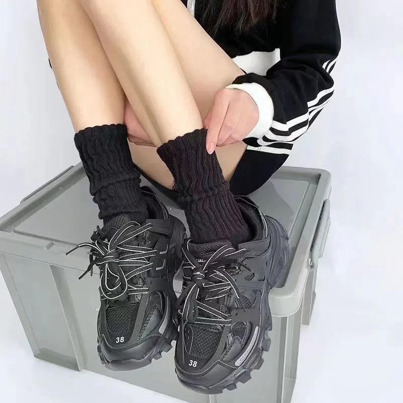 Autumn and Winter Classic pure color socks  solid color mid-calf pile socks thick thread socks women's long wool calf socks