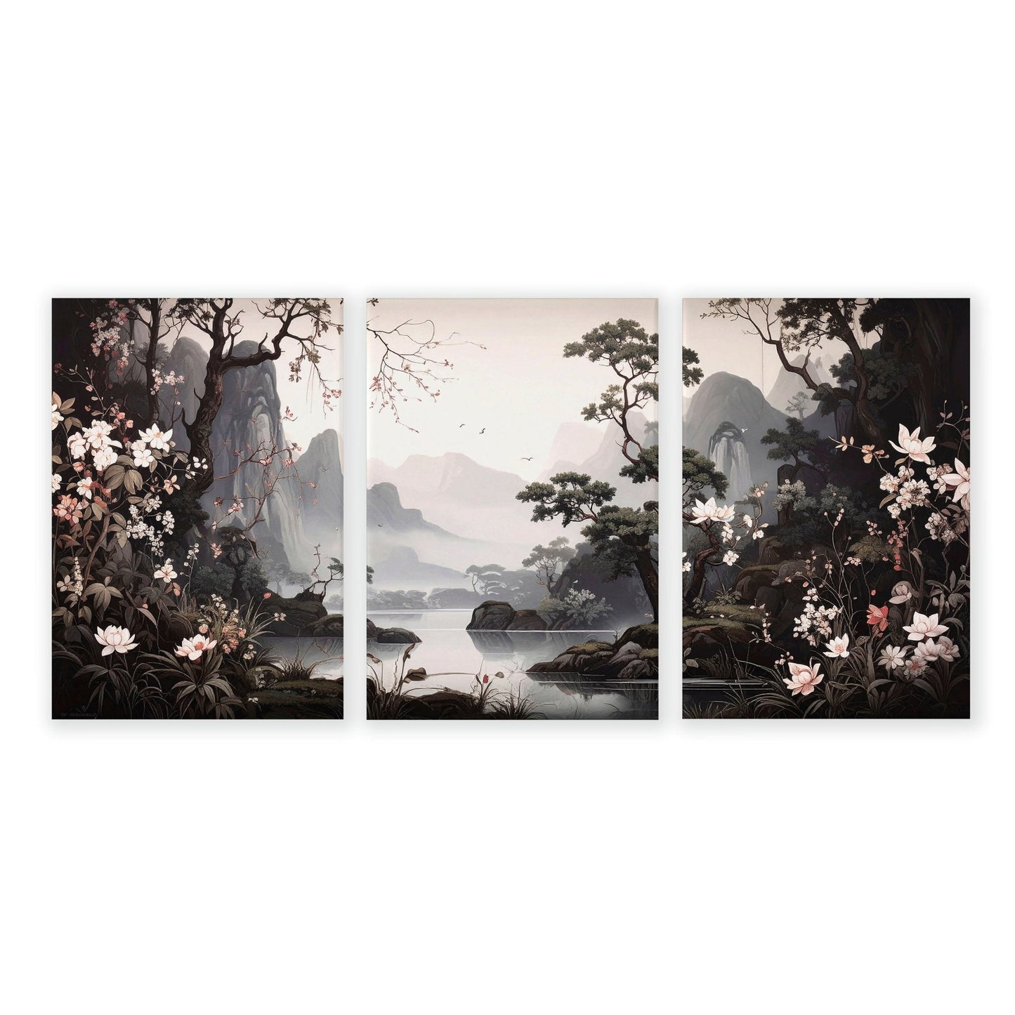 Pictures For Living Room Wall | Set of 3 Chinoiserie Wall art Prints