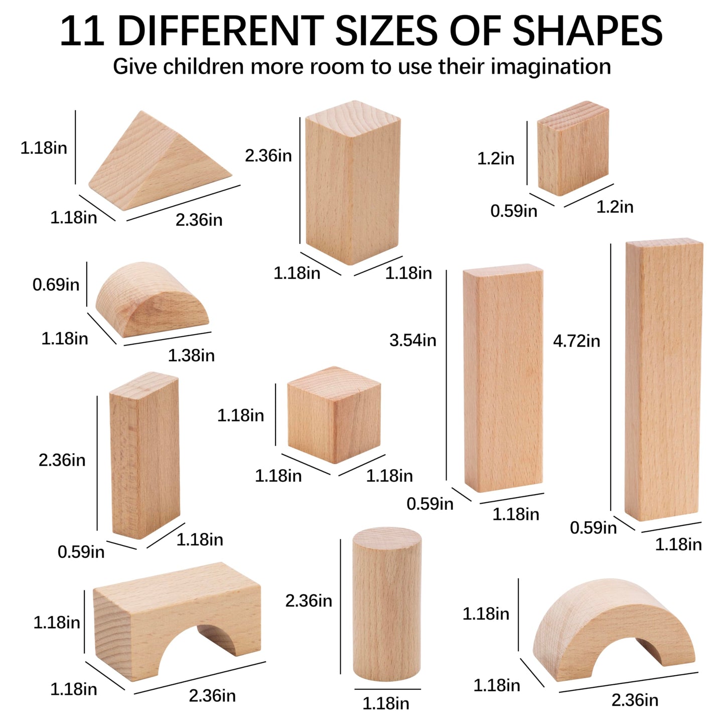 Pidoko Kids 100pc Beech Wood Blocks – Montessori Toddler Building Set with Storage Bucket