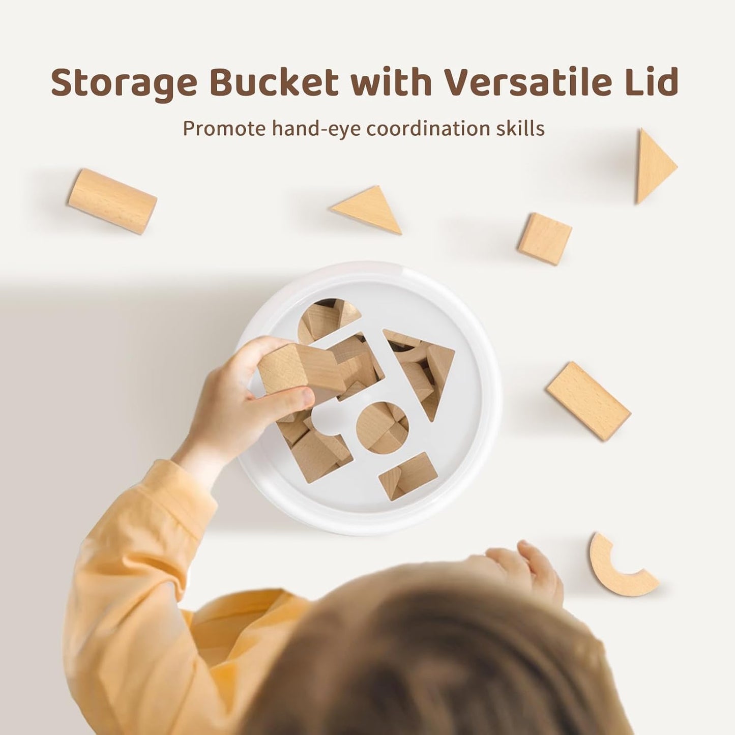 Pidoko Kids 100pc Beech Wood Blocks – Montessori Toddler Building Set with Storage Bucket