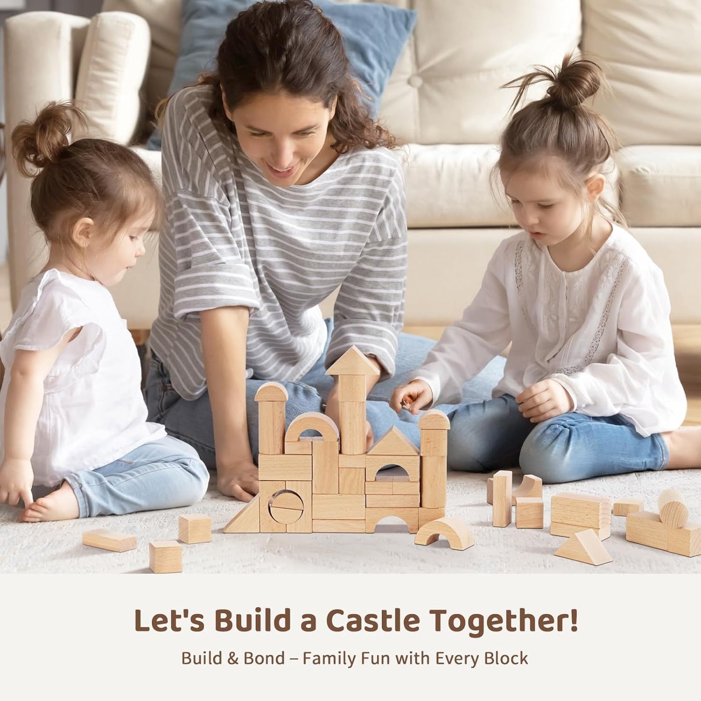 Pidoko Kids 100pc Beech Wood Blocks – Montessori Toddler Building Set with Storage Bucket
