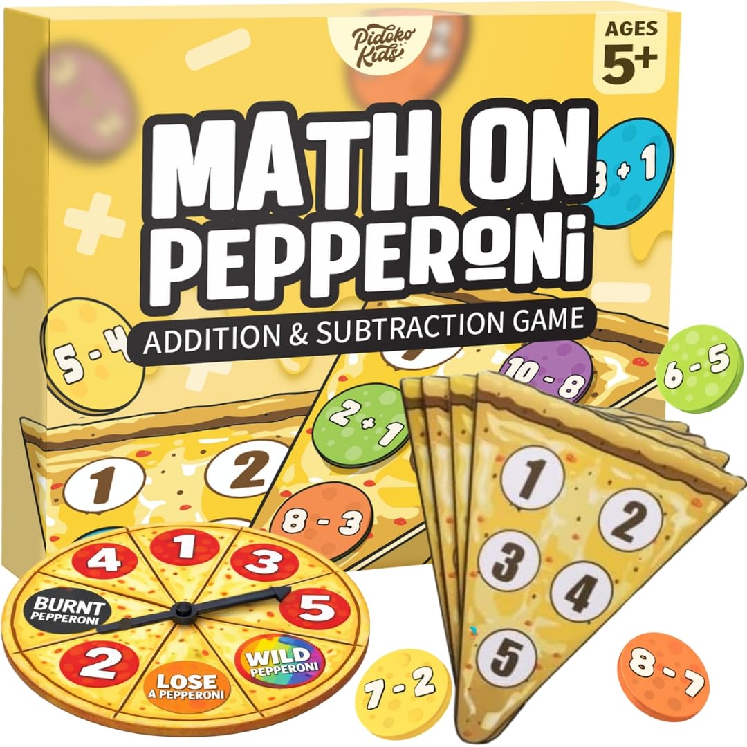 Pidoko Kids Matheroni Pepperoni Math Board Game – Addition & Subtraction for Ages 5–8 | Pizza-Themed STEM Fun