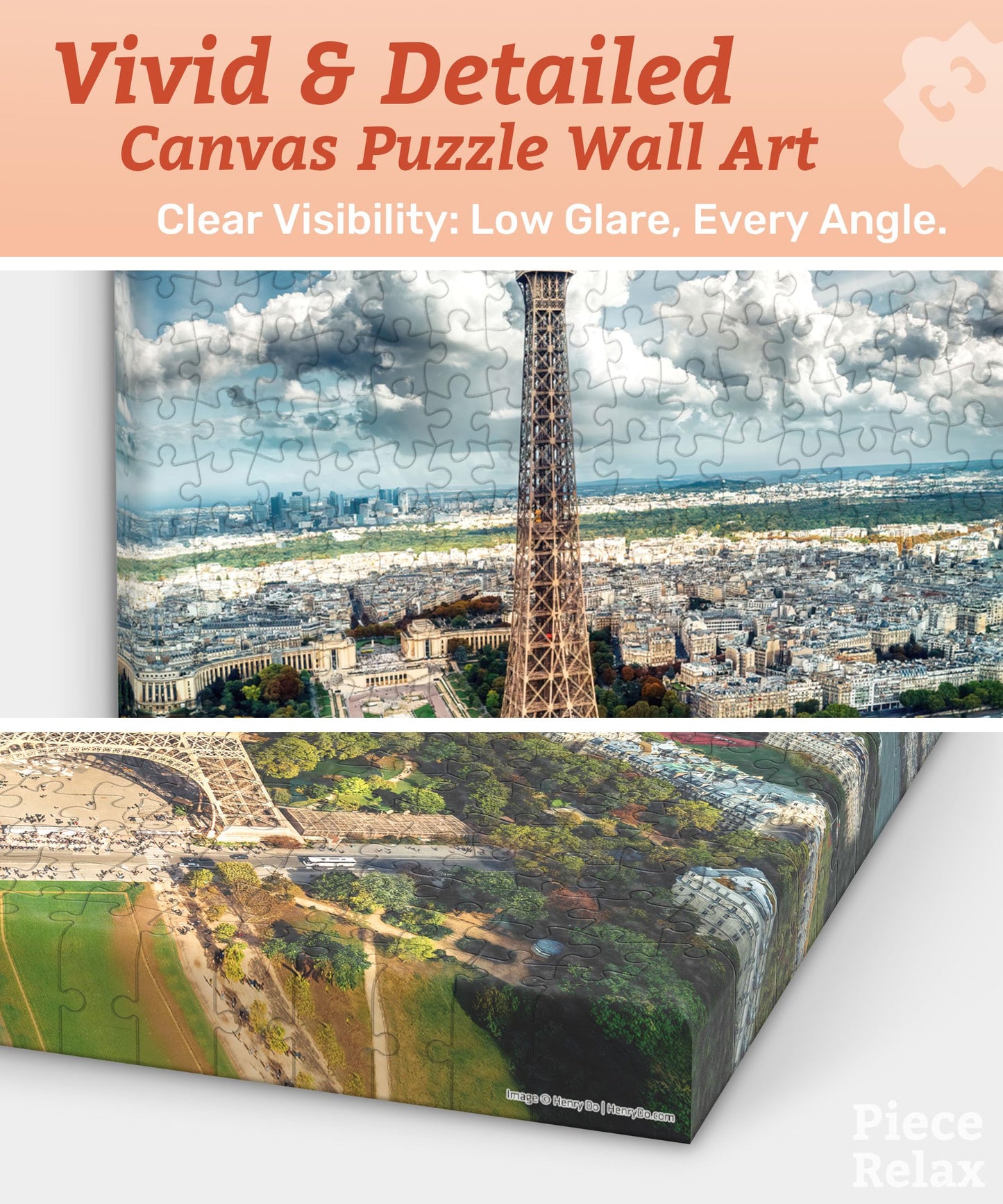 PieceRelax Puzzle Canvas Wall Art – Eiffel Tower Paris, Henry Do | 366-Piece Adult Puzzle for Home Décor