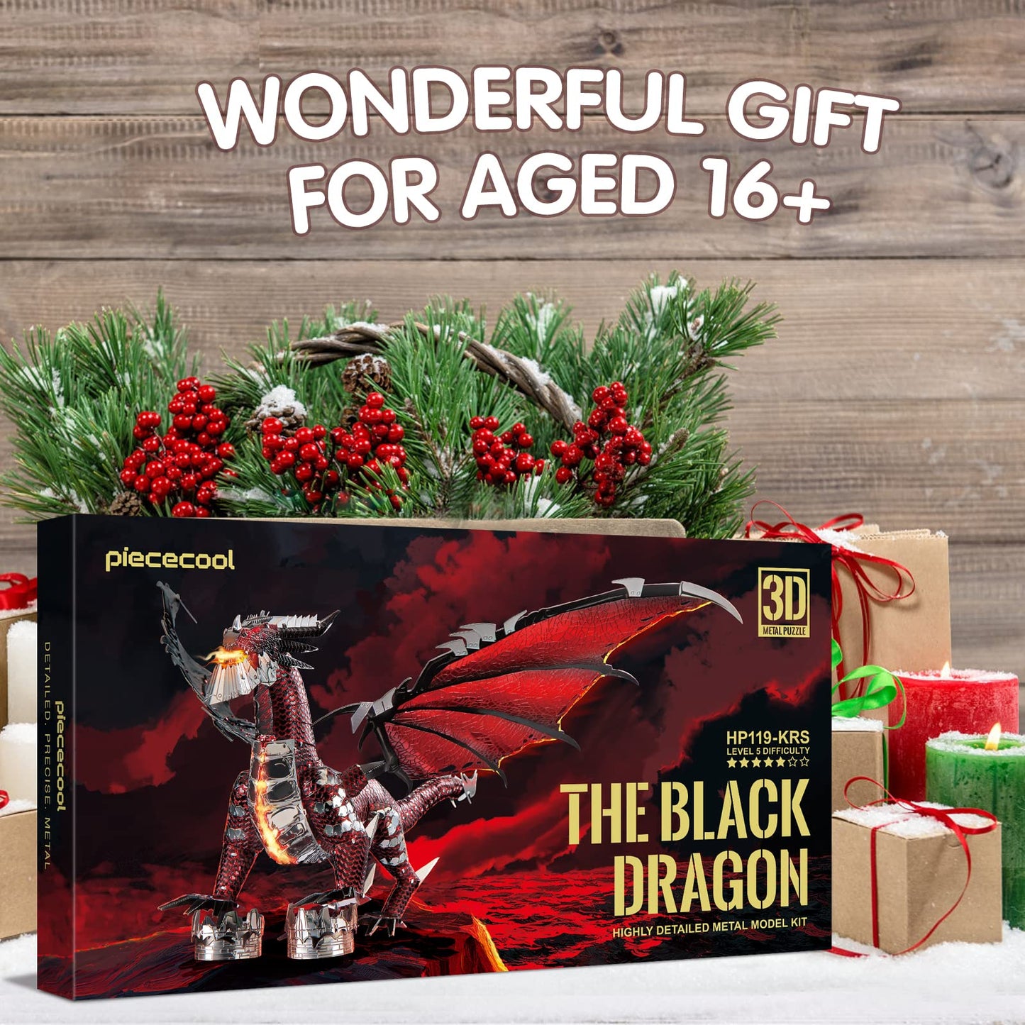 Piececool Black Dragon King 3D Metal Model Kit with DIY Tools | Challenging Family Time Project